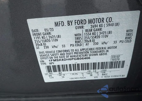 2023 Ford Explorer Xlt из США, поврежденный, VIN 1FMSK8DH6PGB06466